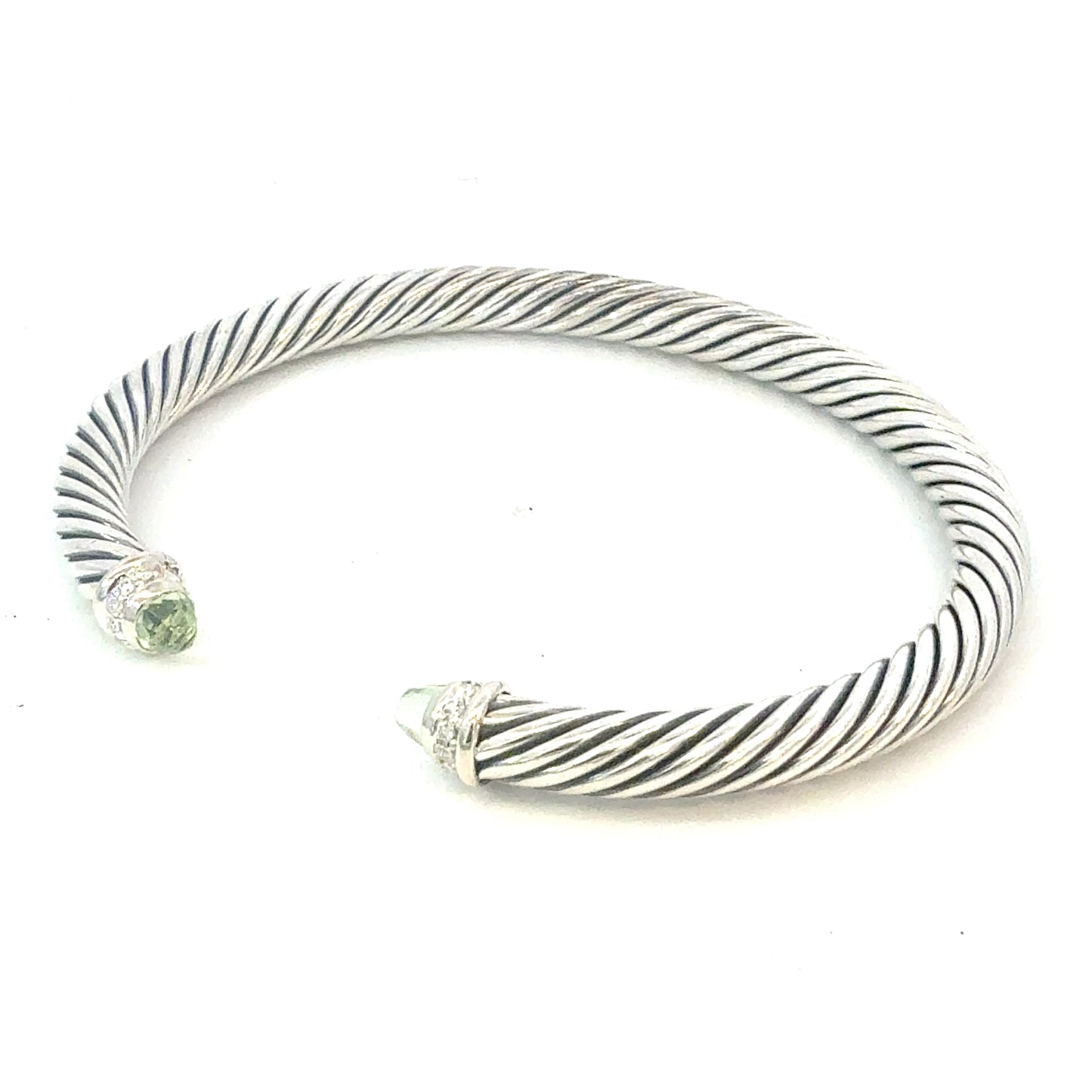 David Yurman Diamond Prasiolite Cuff Bracelet Size M 5 mm Sterling Silver Estate DY693