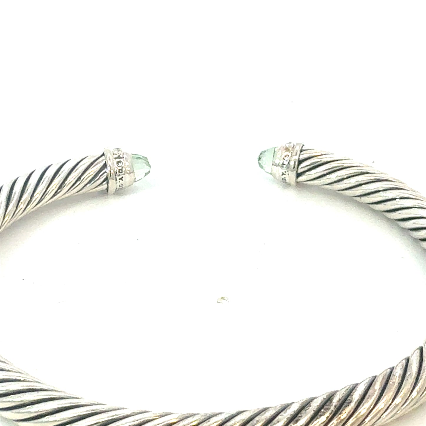 David Yurman Diamond Prasiolite Cuff Bracelet Size M 5 mm Sterling Silver Estate DY693