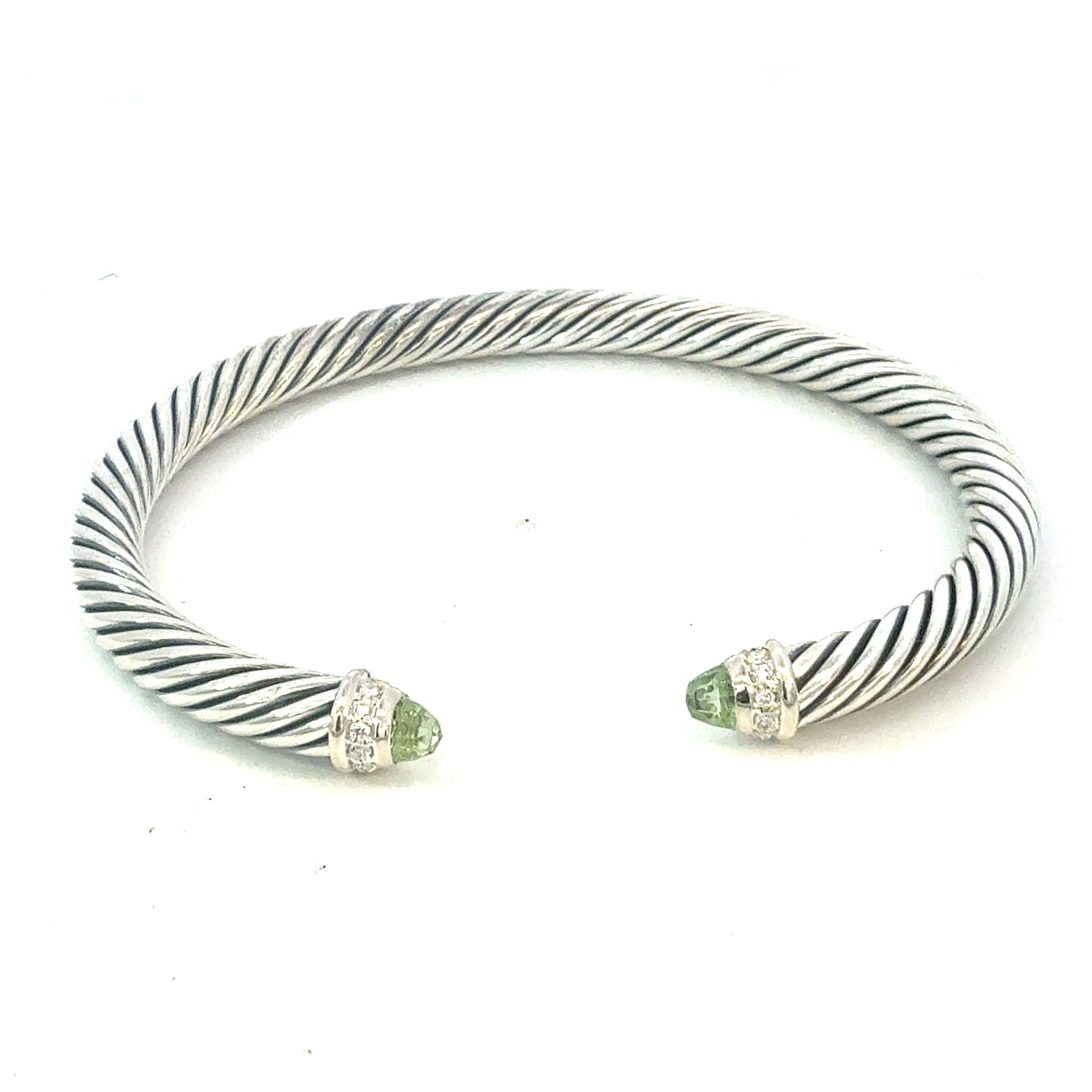 David Yurman Diamond Prasiolite Cuff Bracelet Size M 5 mm Sterling Silver Estate DY693