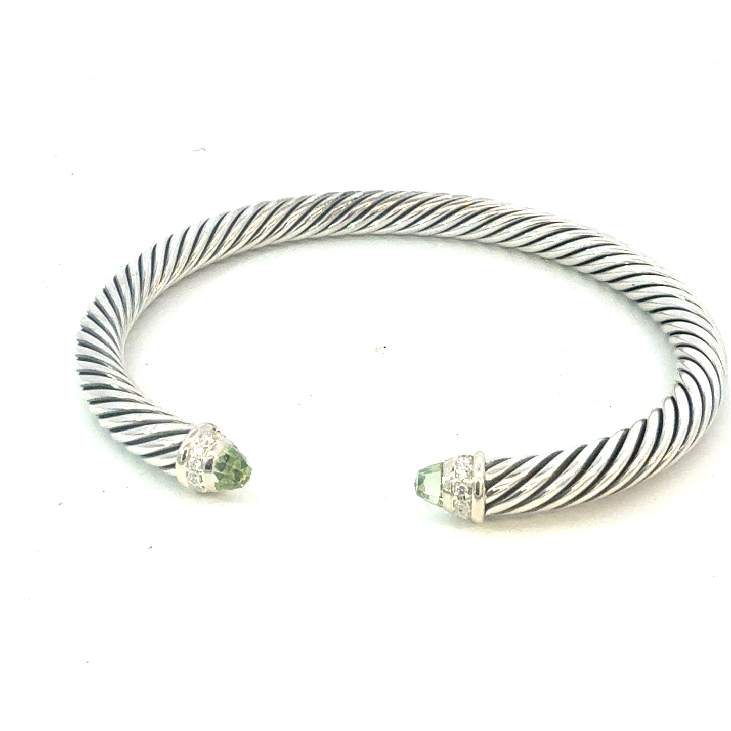 David Yurman Diamond Prasiolite Cuff Bracelet Size M 5 mm Sterling Silver Estate DY693