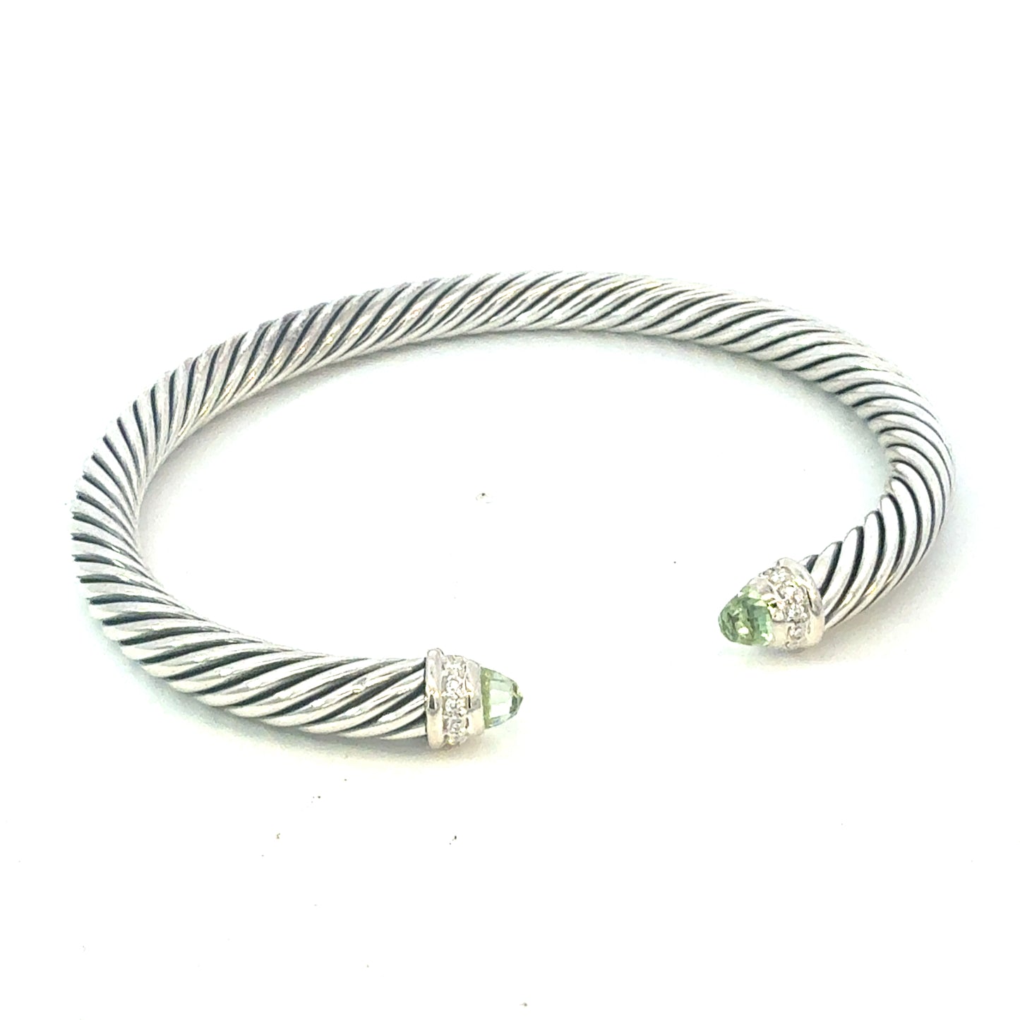 David Yurman Diamond Prasiolite Cuff Bracelet Size M 5 mm Sterling Silver Estate DY693