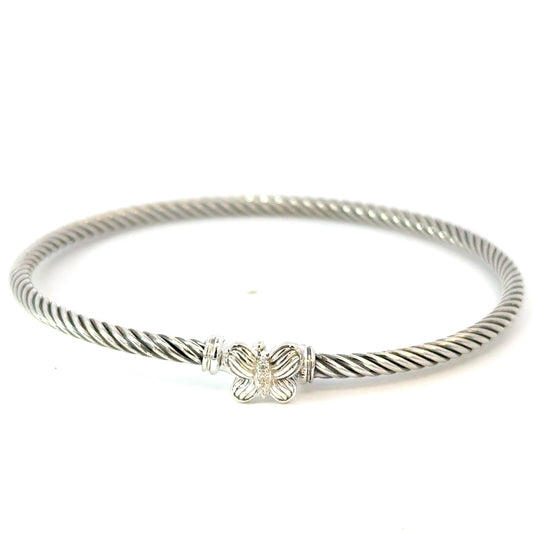 David Yurman Diamond Butterfly Cuff Bracelet Size M Sterling Silver Estate DY721