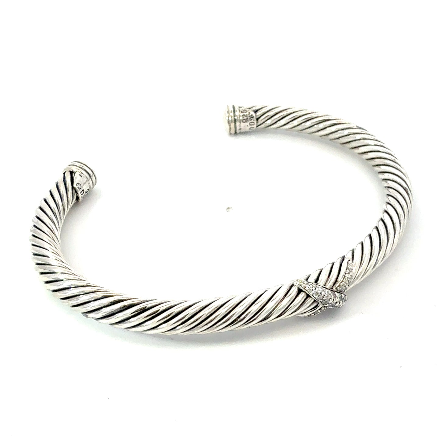 David Yurman Diamond X Cuff Bracelet Size M 5 mm Sterling Silver Estate DY736