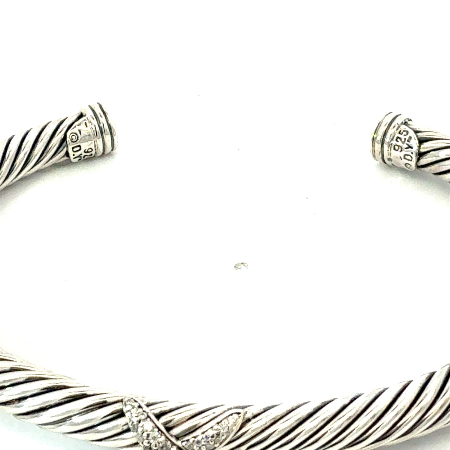 David Yurman Diamond X Cuff Bracelet Size M 5 mm Sterling Silver Estate DY736