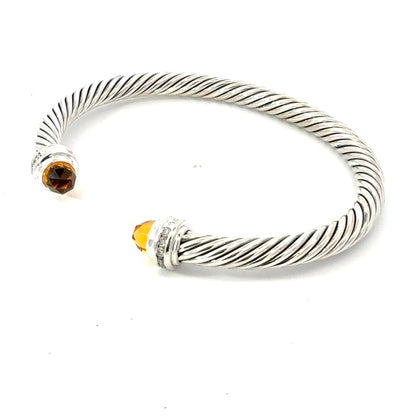 David Yurman Diamond Madeira Citrine Cuff Bracelet Size M 5 mm Silver Estate DY738