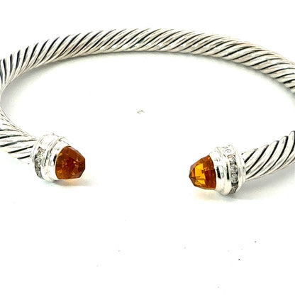 David Yurman Diamond Madeira Citrine Cuff Bracelet Size M 5 mm Silver Estate DY738