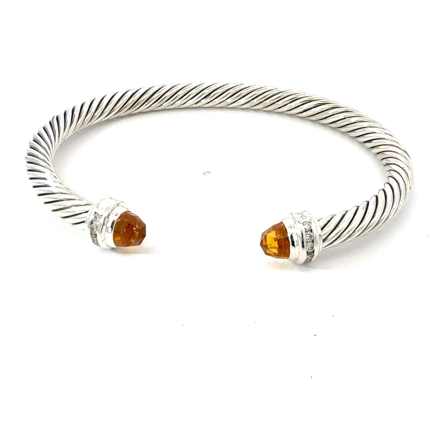 David Yurman Diamond Madeira Citrine Cuff Bracelet Size M 5 mm Silver Estate DY738