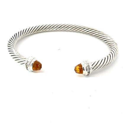 David Yurman Diamond Madeira Citrine Cuff Bracelet Size M 5 mm Silver Estate DY738