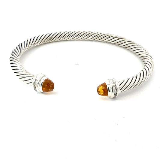 David Yurman Diamond Madeira Citrine Cuff Bracelet Size M 5 mm Silver Estate DY738