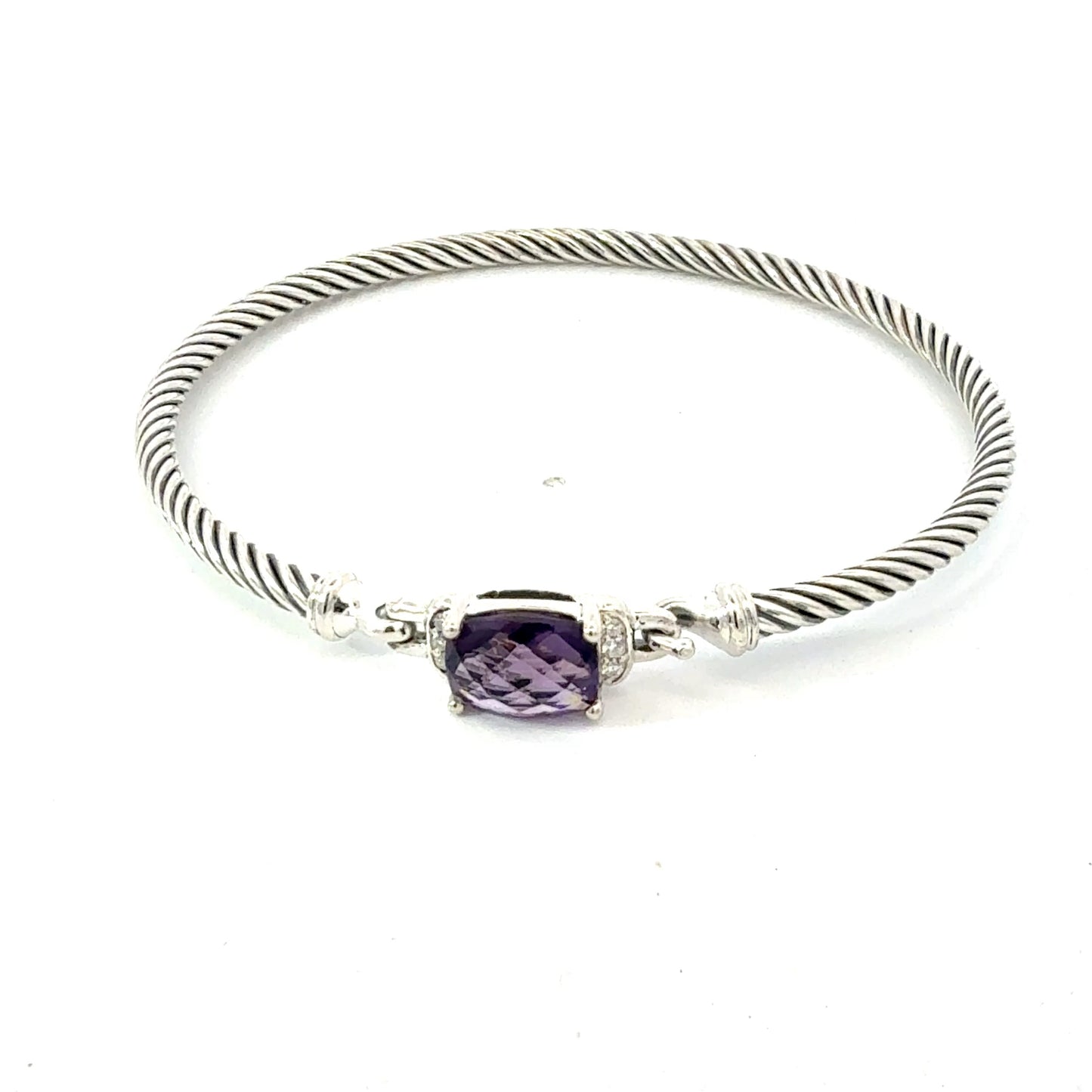 David Yurman Diamond Amethyst Cuff Bracelet Size M 3 mm Sterling Silver Estate DY740