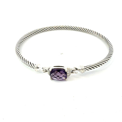 David Yurman Diamond Amethyst Cuff Bracelet Size M 3 mm Sterling Silver Estate DY740