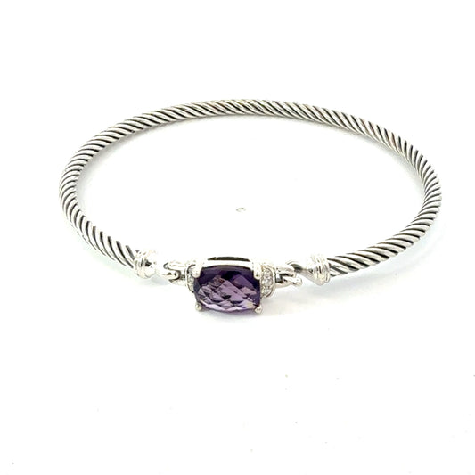 David Yurman Diamond Amethyst Cuff Bracelet Size M 3 mm Sterling Silver Estate DY740