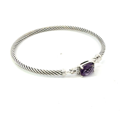 David Yurman Diamond Amethyst Cuff Bracelet Size M 3 mm Sterling Silver Estate DY740