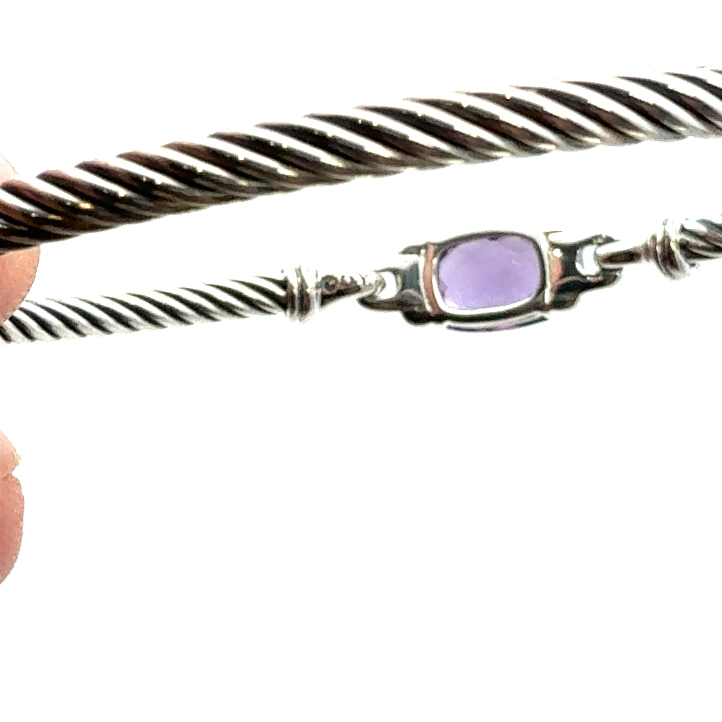 David Yurman Diamond Amethyst Cuff Bracelet Size M 3 mm Sterling Silver Estate DY740
