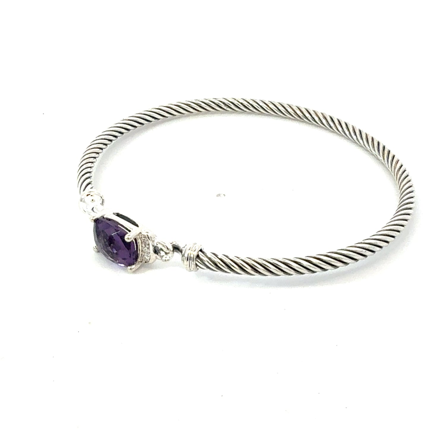David Yurman Diamond Amethyst Cuff Bracelet Size M 3 mm Sterling Silver Estate DY740