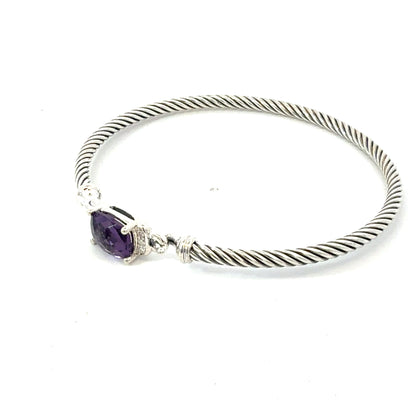David Yurman Diamond Amethyst Cuff Bracelet Size M 3 mm Sterling Silver Estate DY740