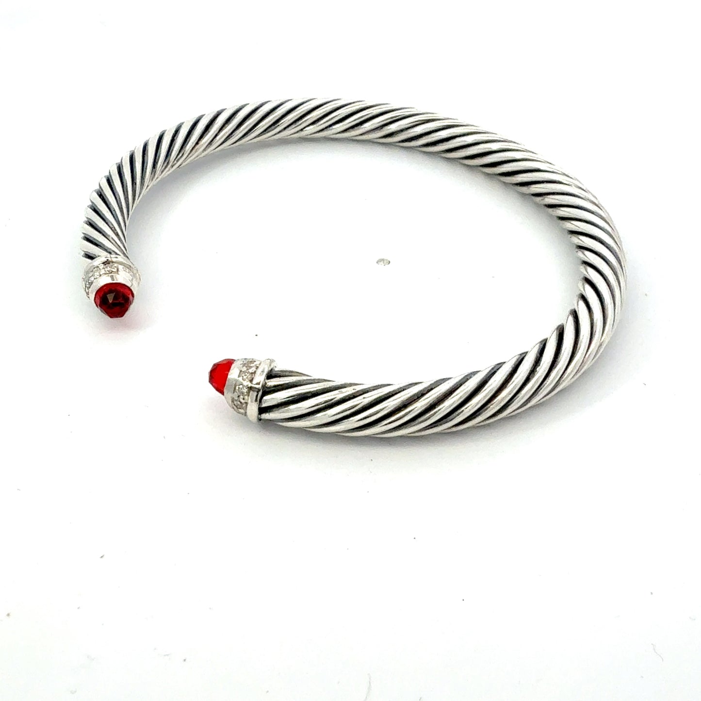 David Yurman Garnet and Diamond 5mm Cuff Bracelet Silver Estate DY743