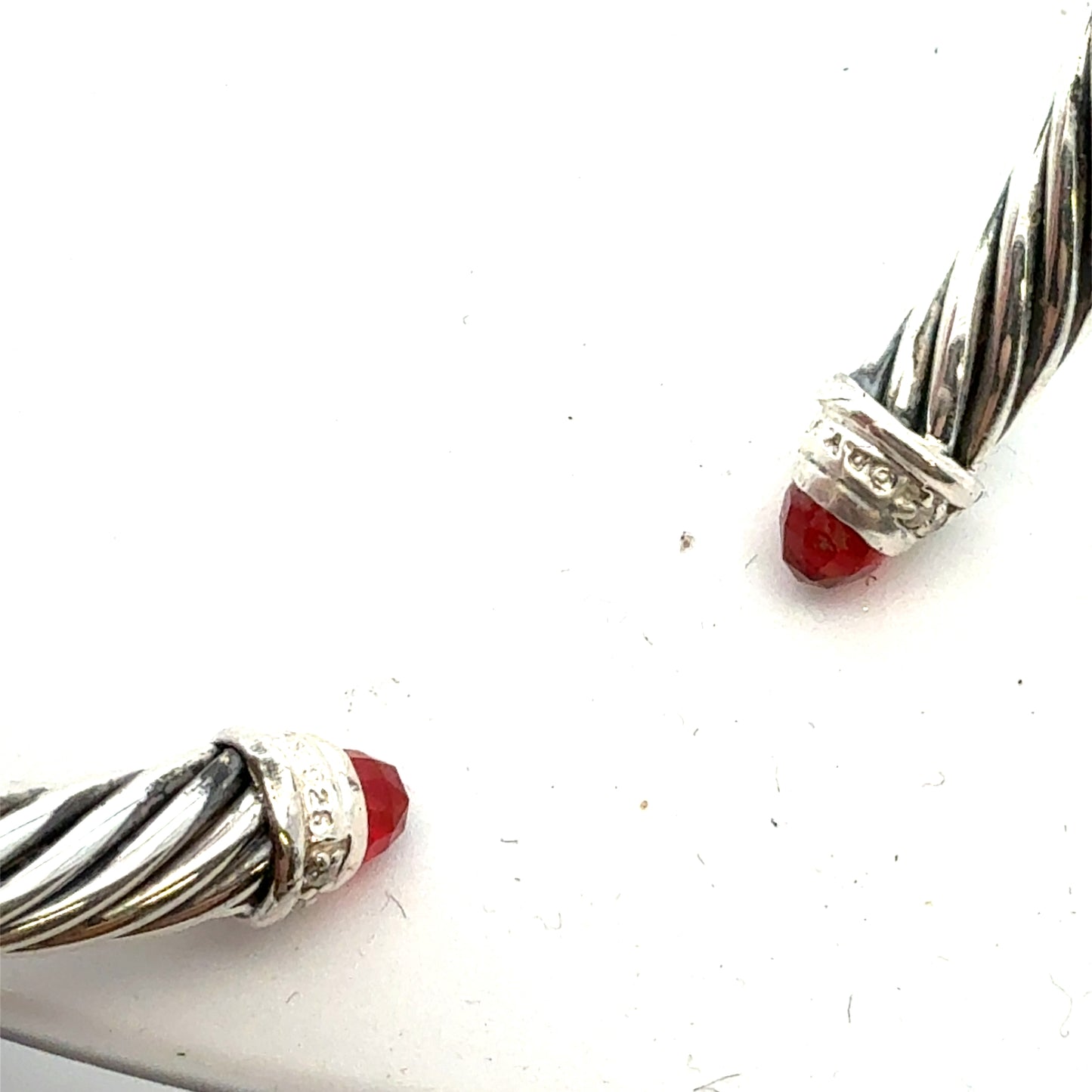 David Yurman Garnet and Diamond 5mm Cuff Bracelet Silver Estate DY743