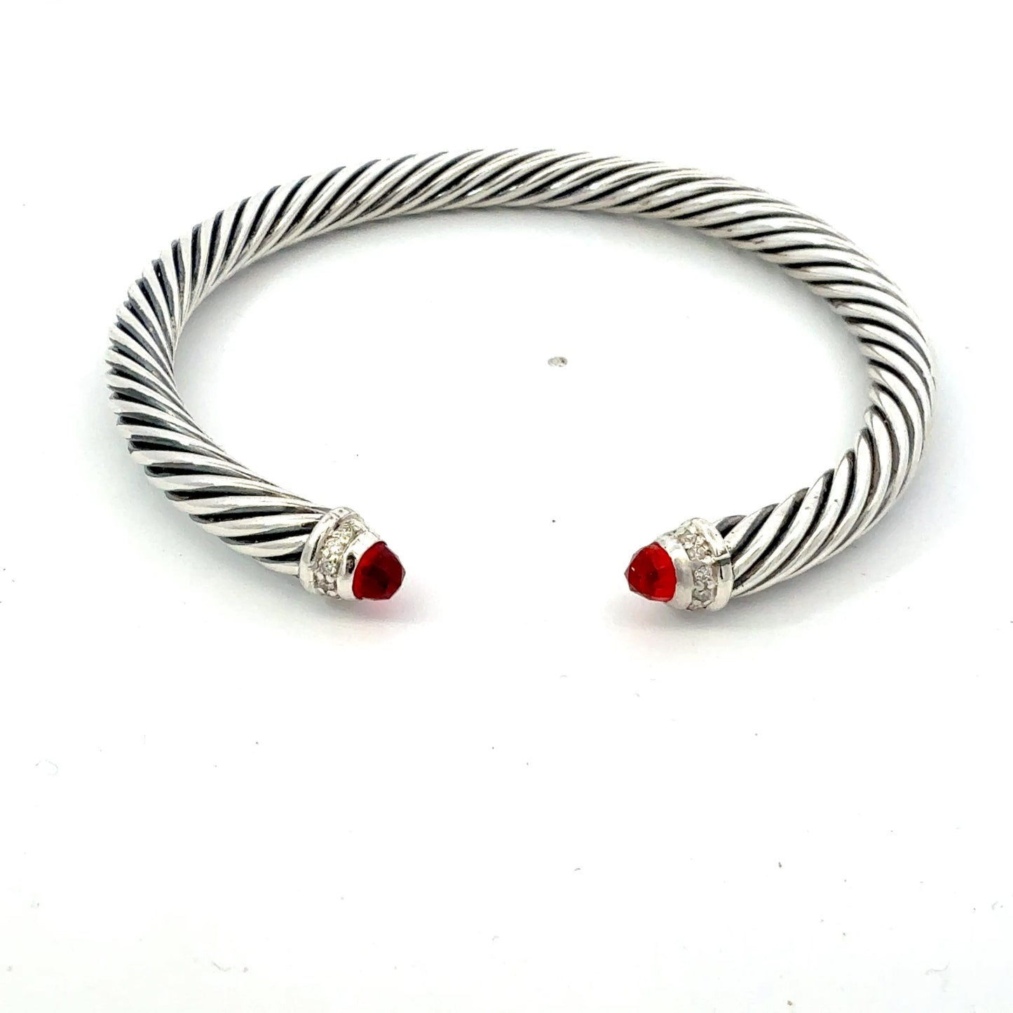 David Yurman Garnet and Diamond 5mm Cuff Bracelet Silver Estate DY743