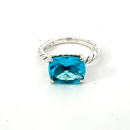 David Yurman Blue Topaz Ring Size 7 Silver Estate DY745