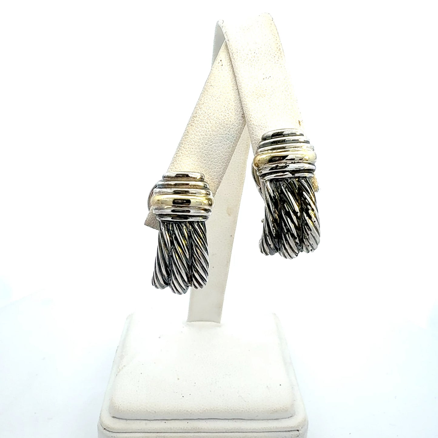 David Yurman Omega Back Earrings 14k Gold Sterling Silver Estate DY746