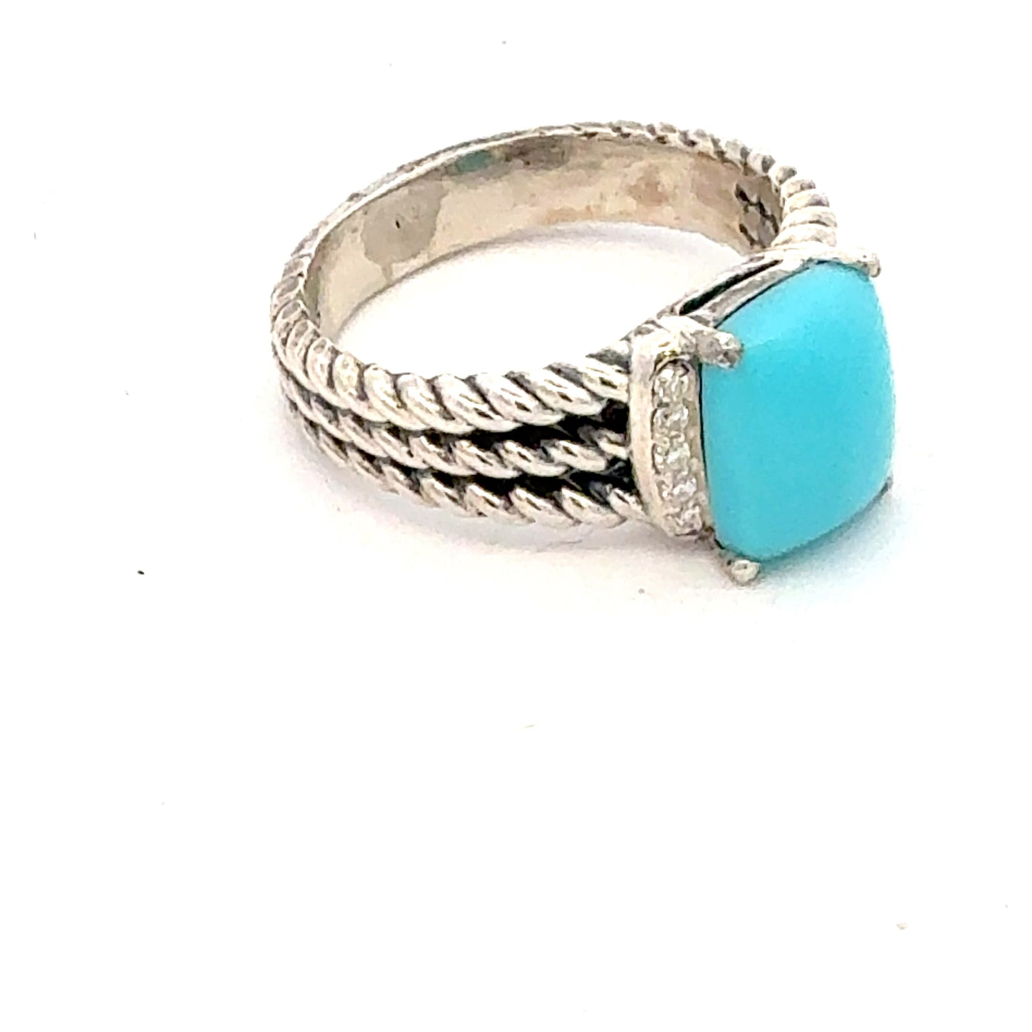 David Yurman Turquoise and Diamond Ring Size 8.5 Silver Estate DY750