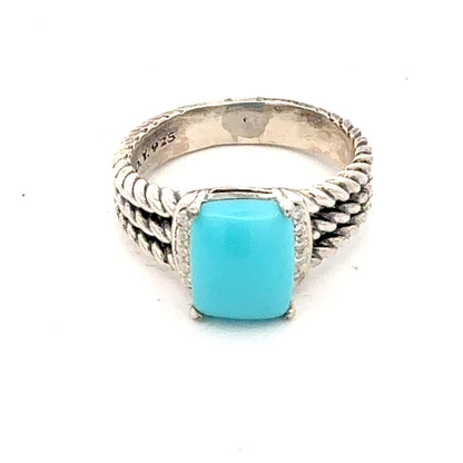 David Yurman Turquoise and Diamond Ring Size 8.5 Silver Estate DY750