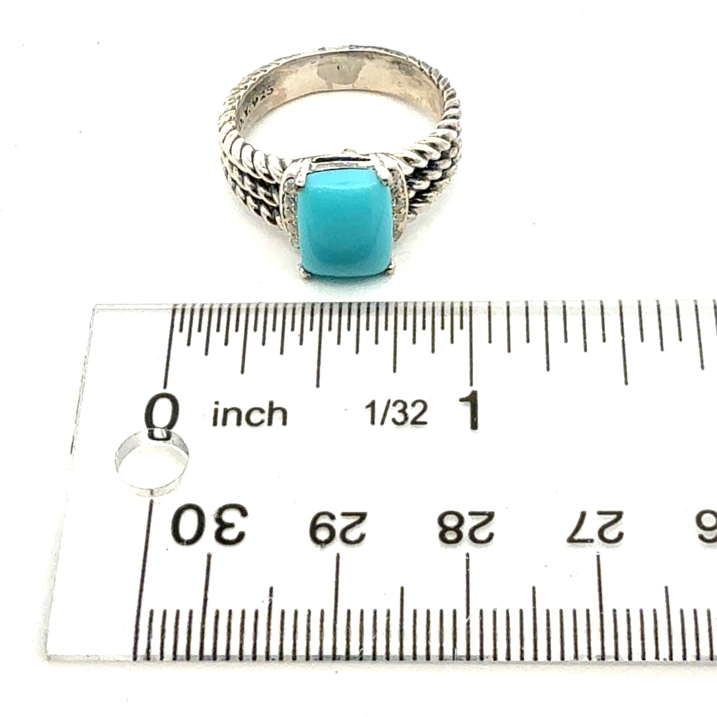 David Yurman Turquoise and Diamond Ring Size 8.5 Silver Estate DY750