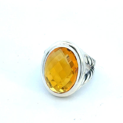 David Yurman Oval Citrine Ring Size 8 Silver Estate DY757