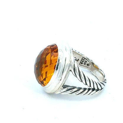 David Yurman Oval Citrine Ring Size 8 Silver Estate DY757