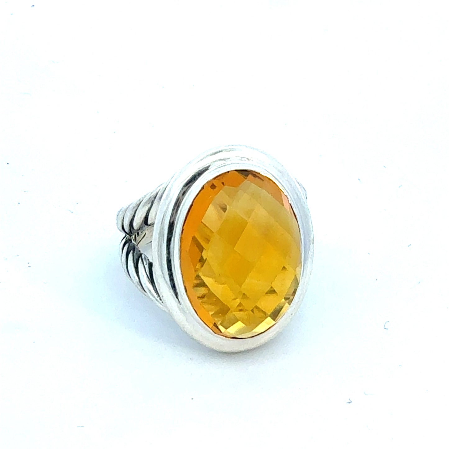 David Yurman Oval Citrine Ring Size 8 Silver Estate DY757