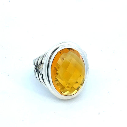 David Yurman Oval Citrine Ring Size 8 Silver Estate DY757