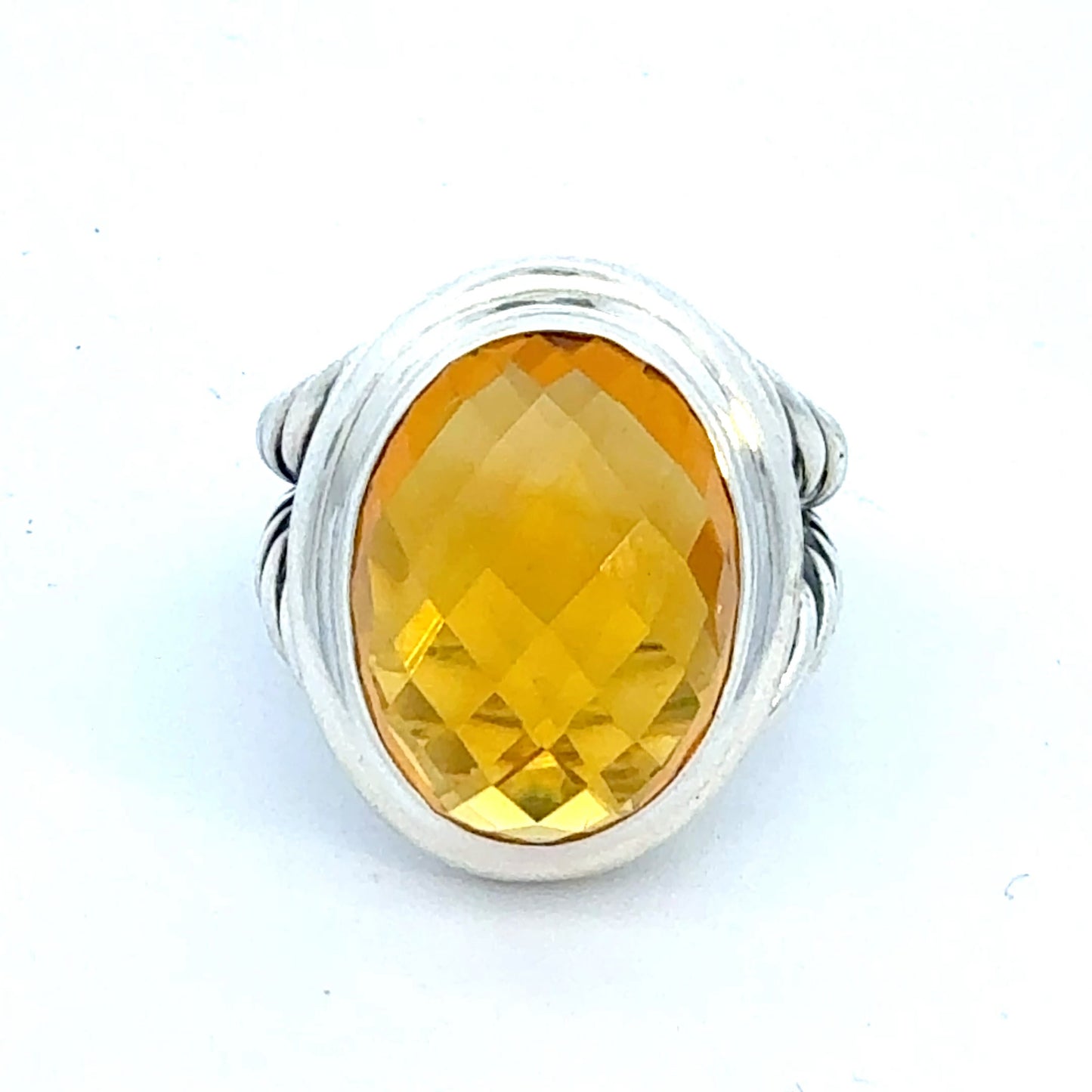 David Yurman Oval Citrine Ring Size 8 Silver Estate DY757