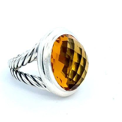 David Yurman Oval Citrine Ring Size 8 Silver Estate DY757