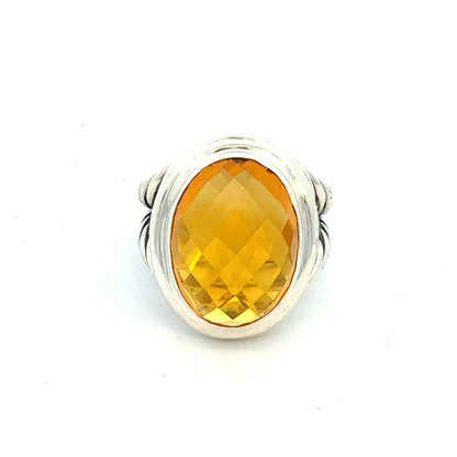 David Yurman Oval Citrine Ring Size 8 Silver Estate DY757