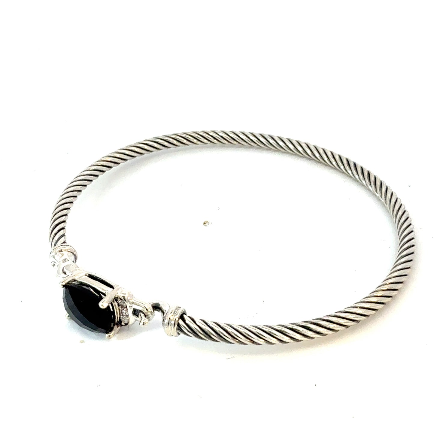 David Yurman Onyx and Diamond 3 mm Cuff Bracelet Silver Estate DY765