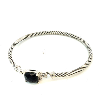 David Yurman Onyx and Diamond 3 mm Cuff Bracelet Silver Estate DY765
