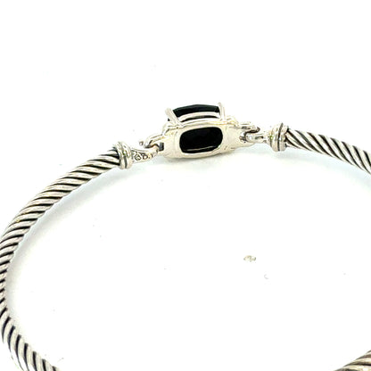 David Yurman Onyx and Diamond 3 mm Cuff Bracelet Silver Estate DY765