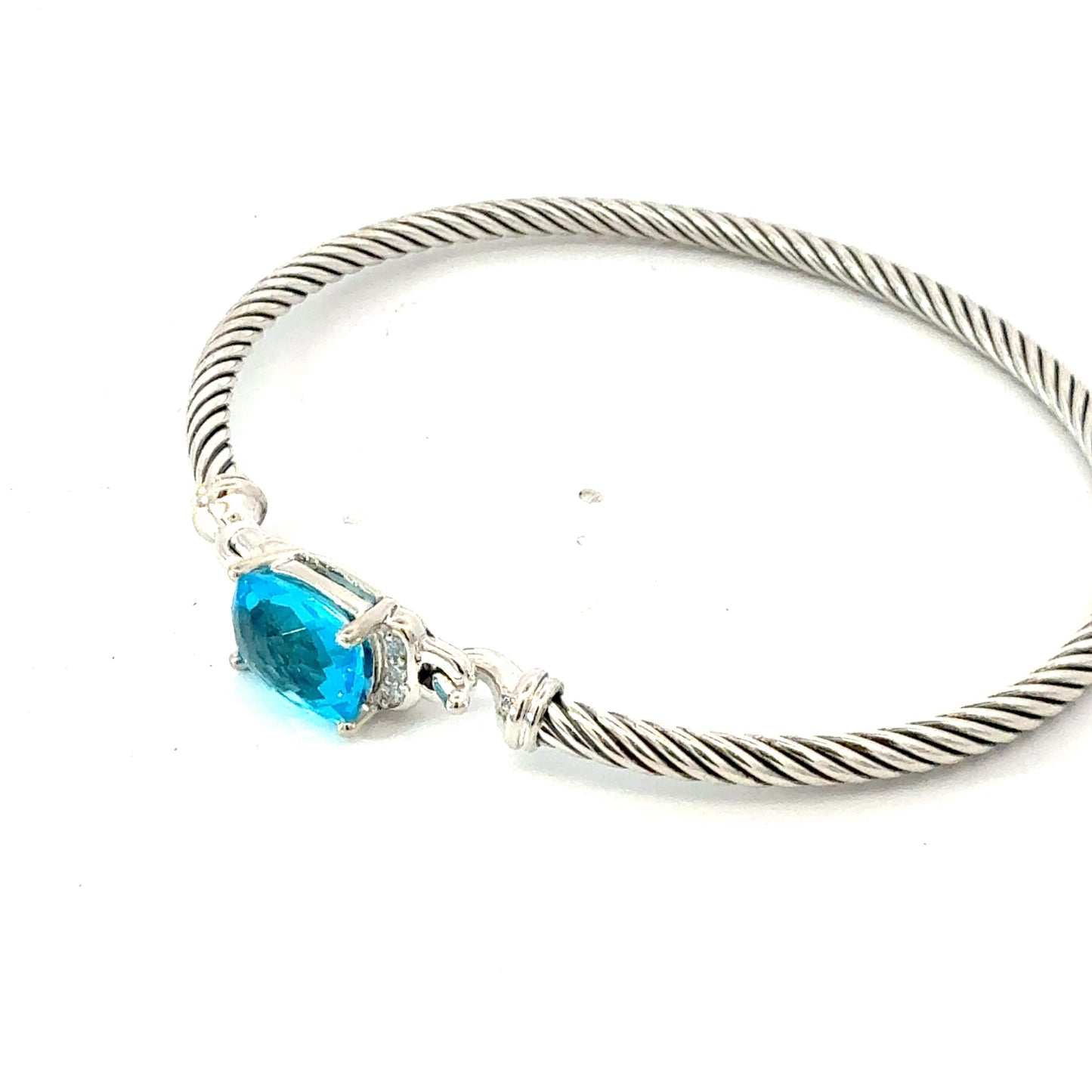 David Yurman Blue Topaz Diamond 3 mm Cuff Bracelet Size M Silver Estate DY766