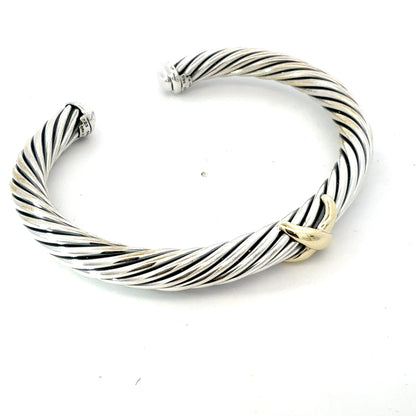David Yurman Cuff Bracelet Size L Silver 14k Gold 7 mm Estate DY780