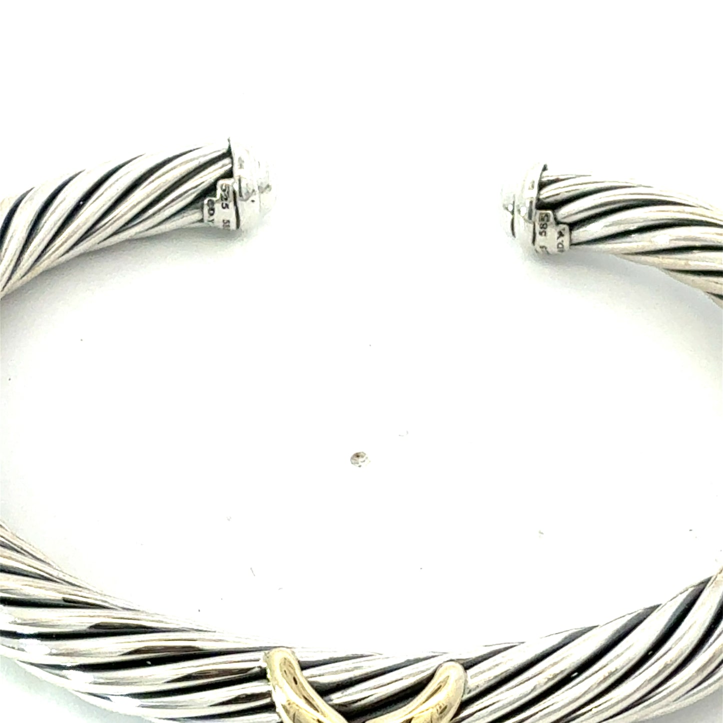 David Yurman Cuff Bracelet Size L Silver 14k Gold 7 mm Estate DY780