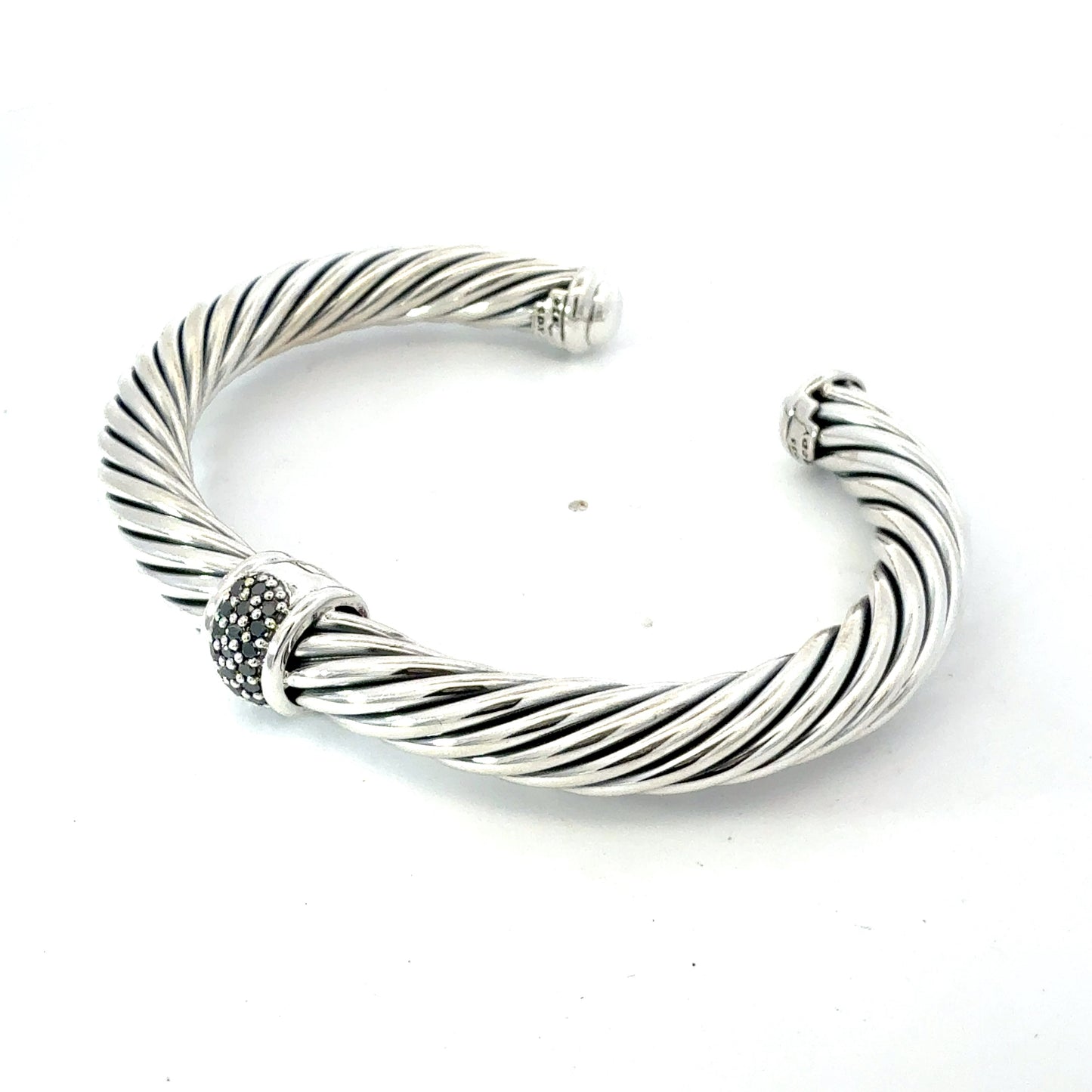 David Yurman Black Diamond Cuff Bracelet Size 7.5" Silver 7 mm Estate DY782