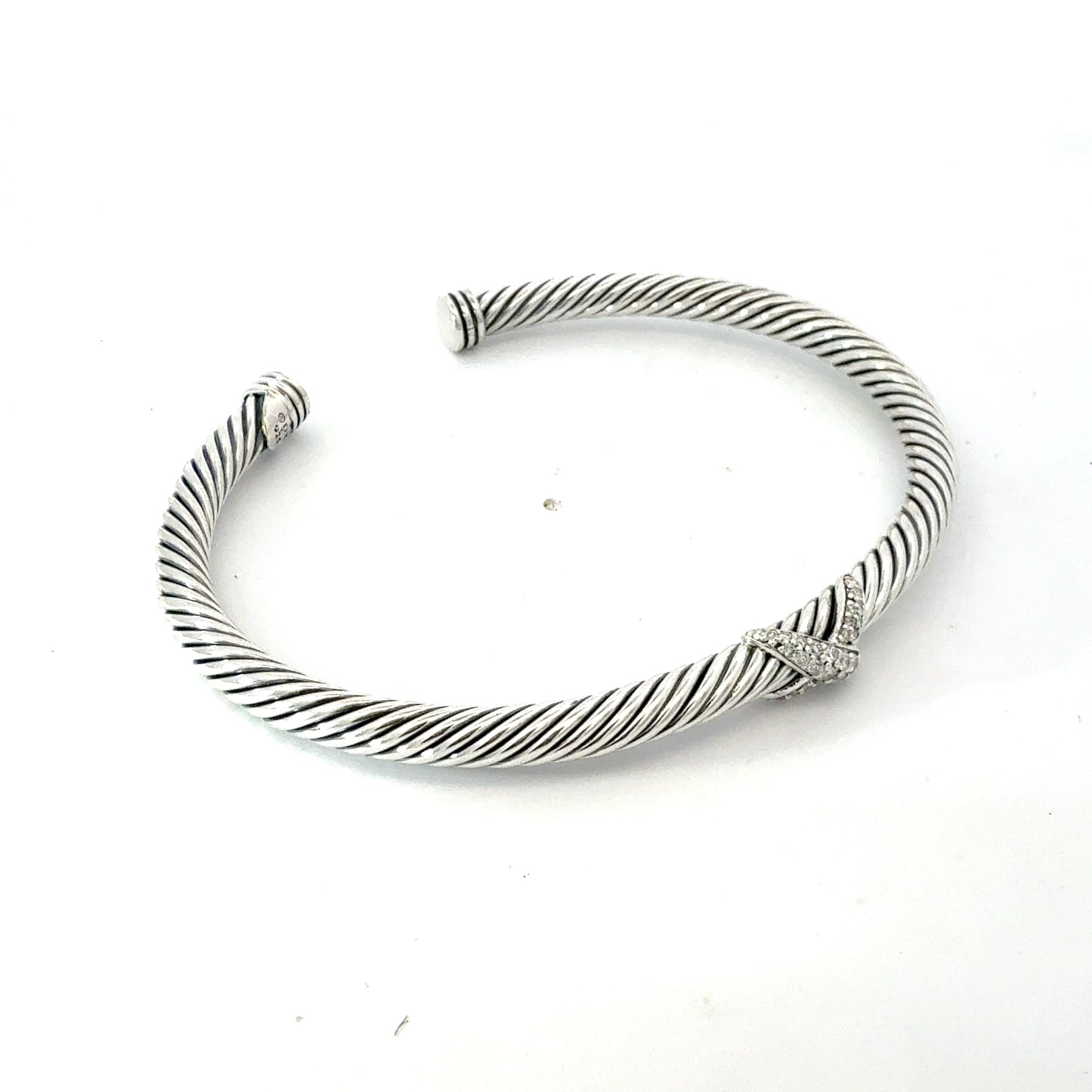 David Yurman Diamond X Cuff Bracelet Size M Silver 4 mm Estate DY783