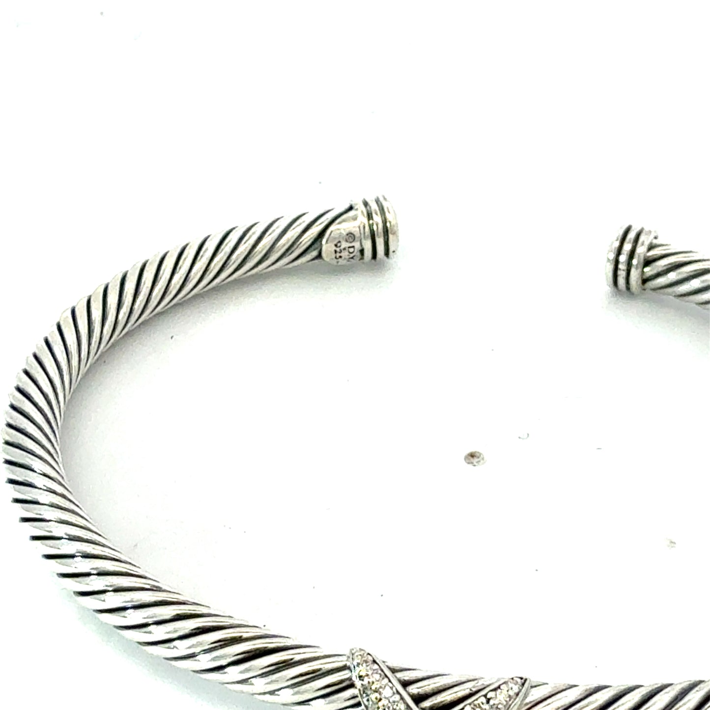 David Yurman Diamond X Cuff Bracelet Size M Silver 4 mm Estate DY783