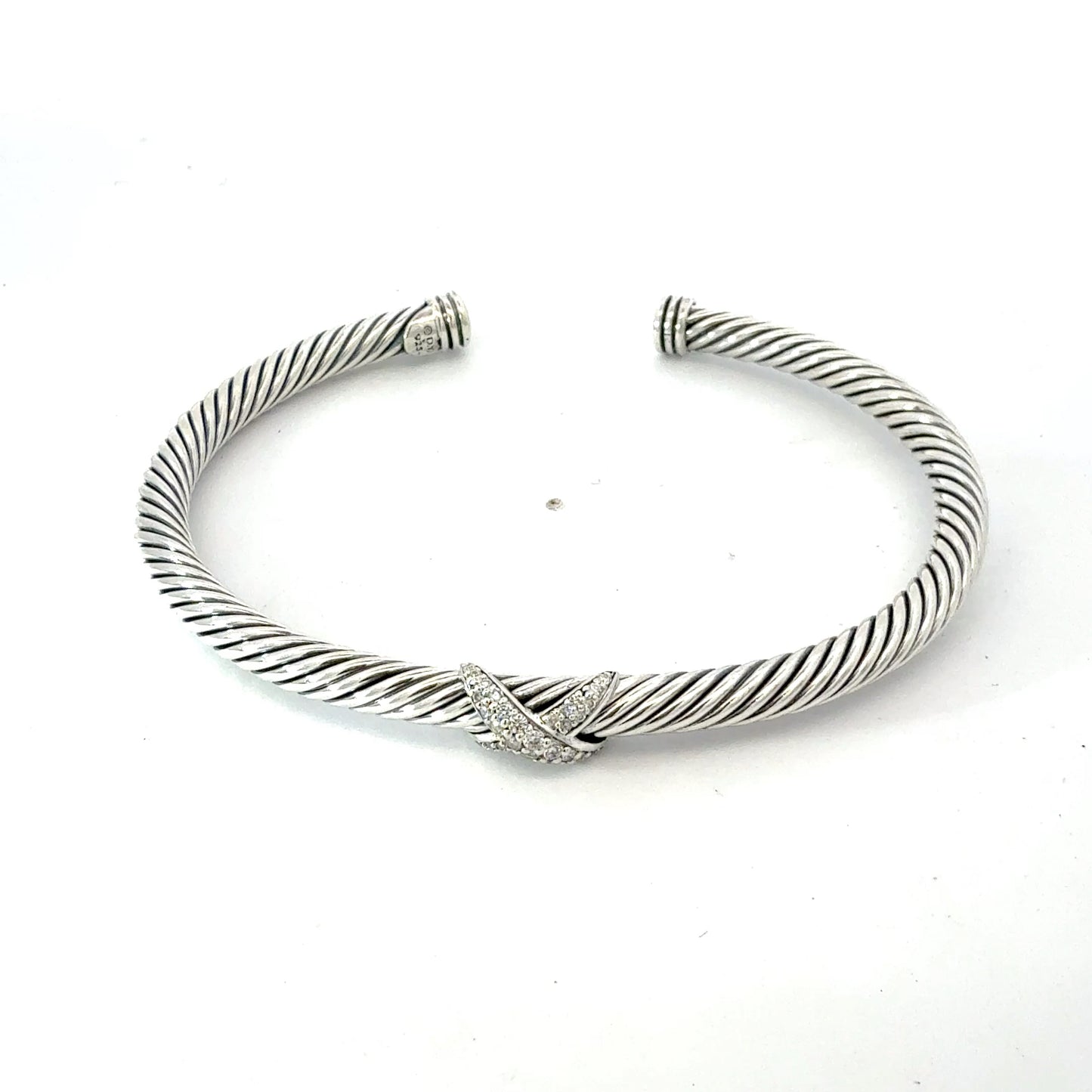 David Yurman Diamond X Cuff Bracelet Size M Silver 4 mm Estate DY783