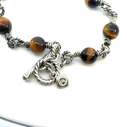 David Yurman Tiger Eye Necklace 21" Sterling Silver 6 mm Estate DY786