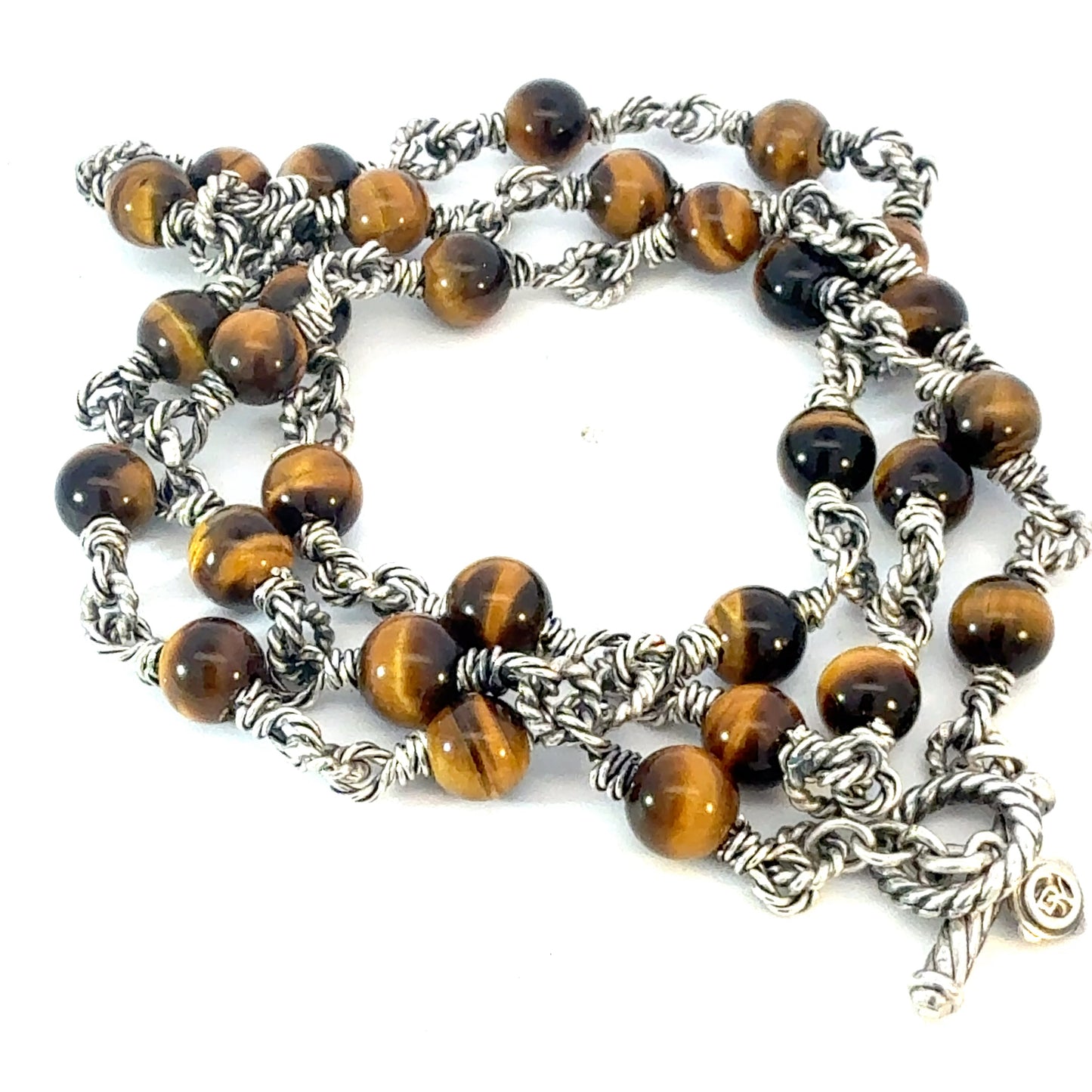 David Yurman Tiger Eye Necklace 21" Sterling Silver 6 mm Estate DY786