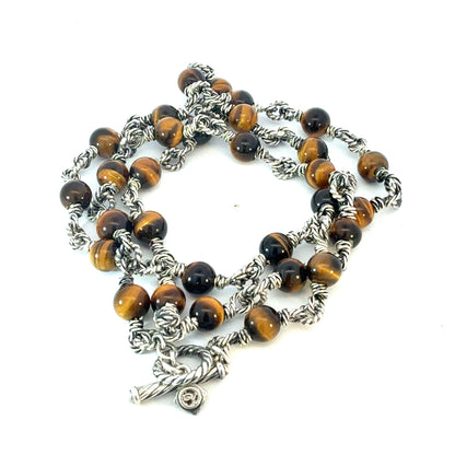 David Yurman Tiger Eye Necklace 21" Sterling Silver 6 mm Estate DY786