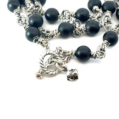 David Yurman Matte Onyx Beads Necklace 21" Silver 6 mm Estate DY787