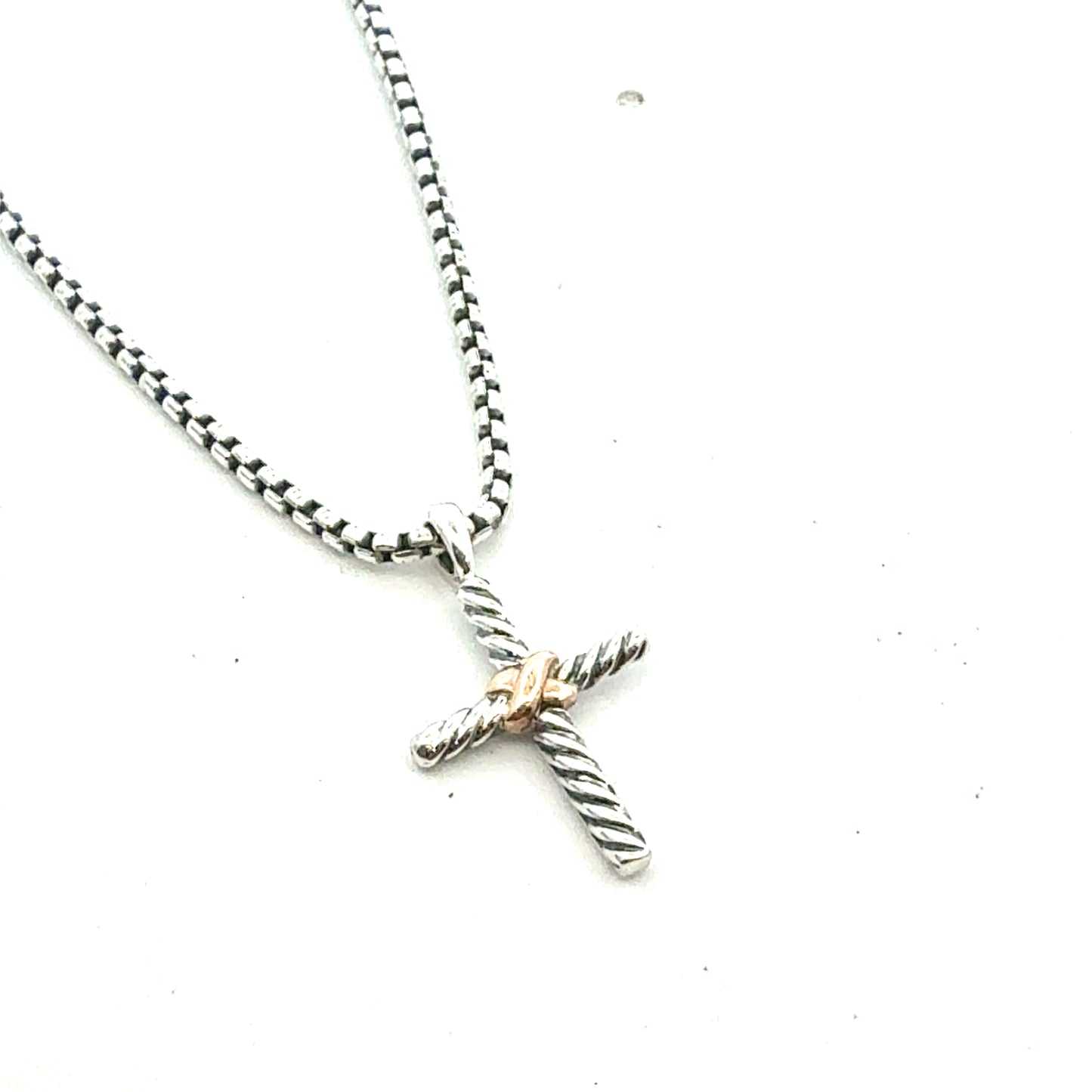 David Yurman Holy Cross With Chain 17" 14k Gold Sterling Silver Estate DY790